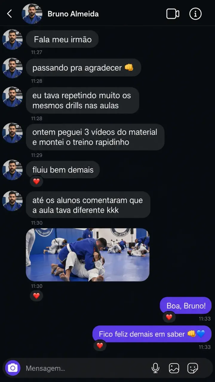 Conversa ilustrativa sobre a utilização do Jiu Master.